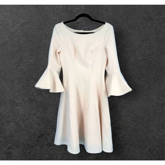 Metisu‎ Women's Bell Sleeve Boat Neck Lined Satin Sheath Dress Cream Size Medium - Picture 2 of 11